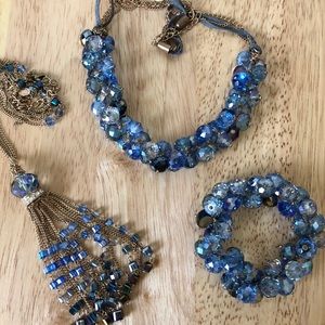 Blue Beaded Necklace and Bracelet Set